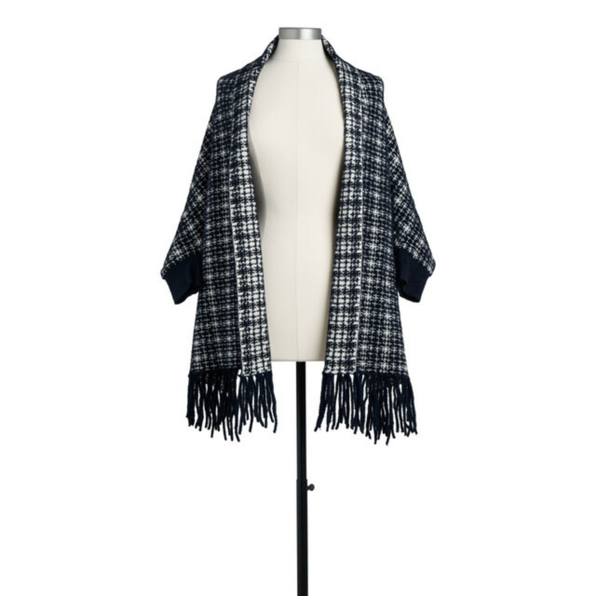 tweed shawl with sleeves - black/white