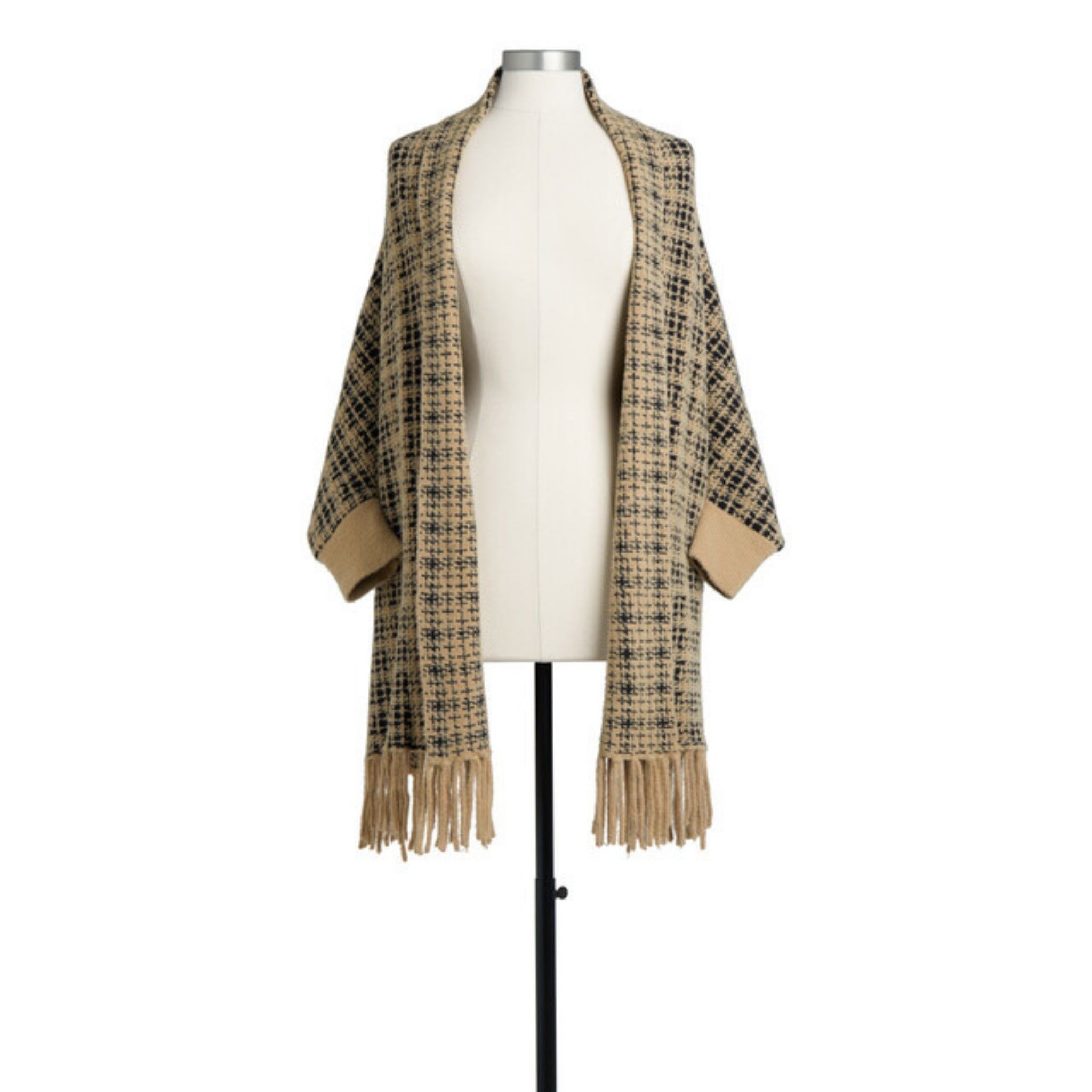 tweed shawl with sleeves - taupe/black