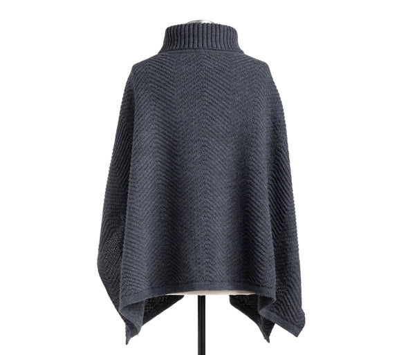 Textured Cowl Neck Poncho - Charcoal