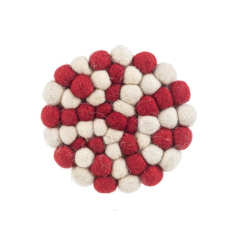 Felted Wool Coaster - Red & White
