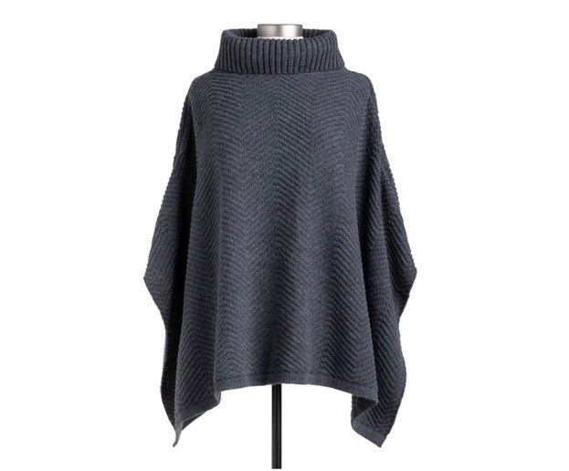 Textured Cowl Neck Poncho - Charcoal