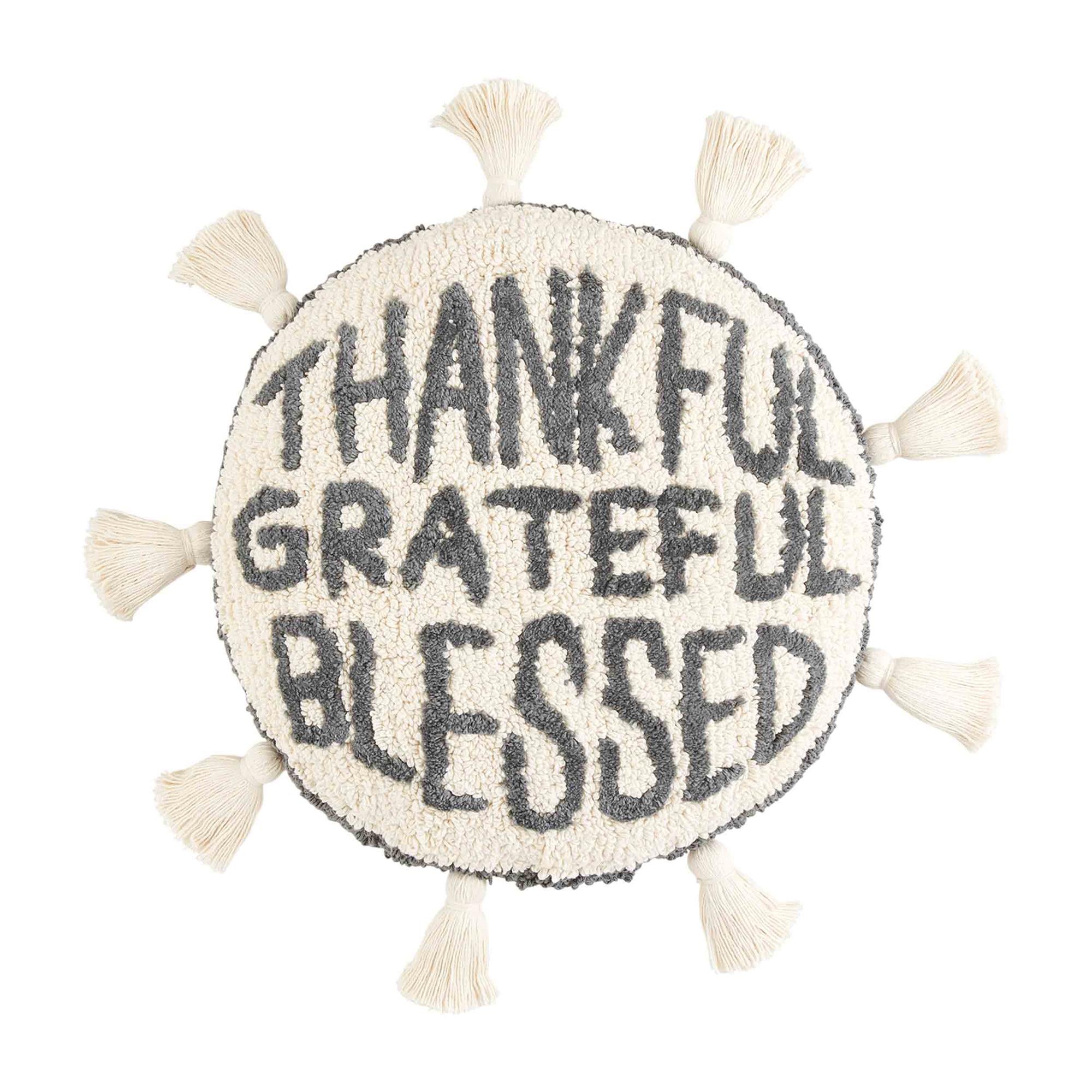 Thankful Grateful Blessed Round Pillow
