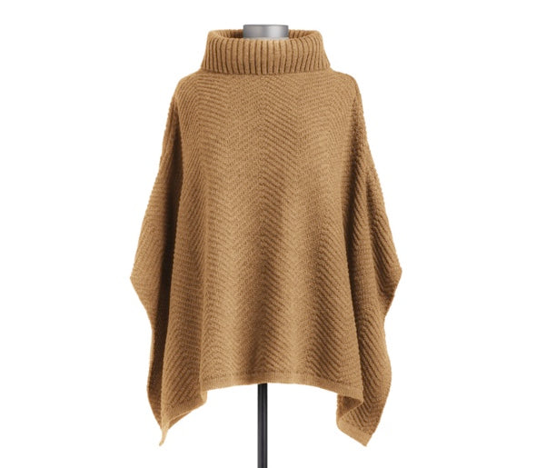 Textured Cowl Neck Poncho - Camel