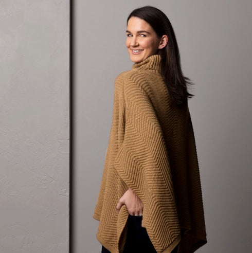 Textured Cowl Neck Poncho - Camel