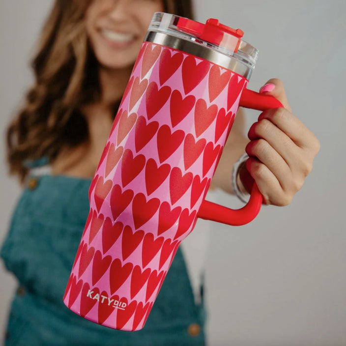 Red Heart Tumbler Cup with Handle