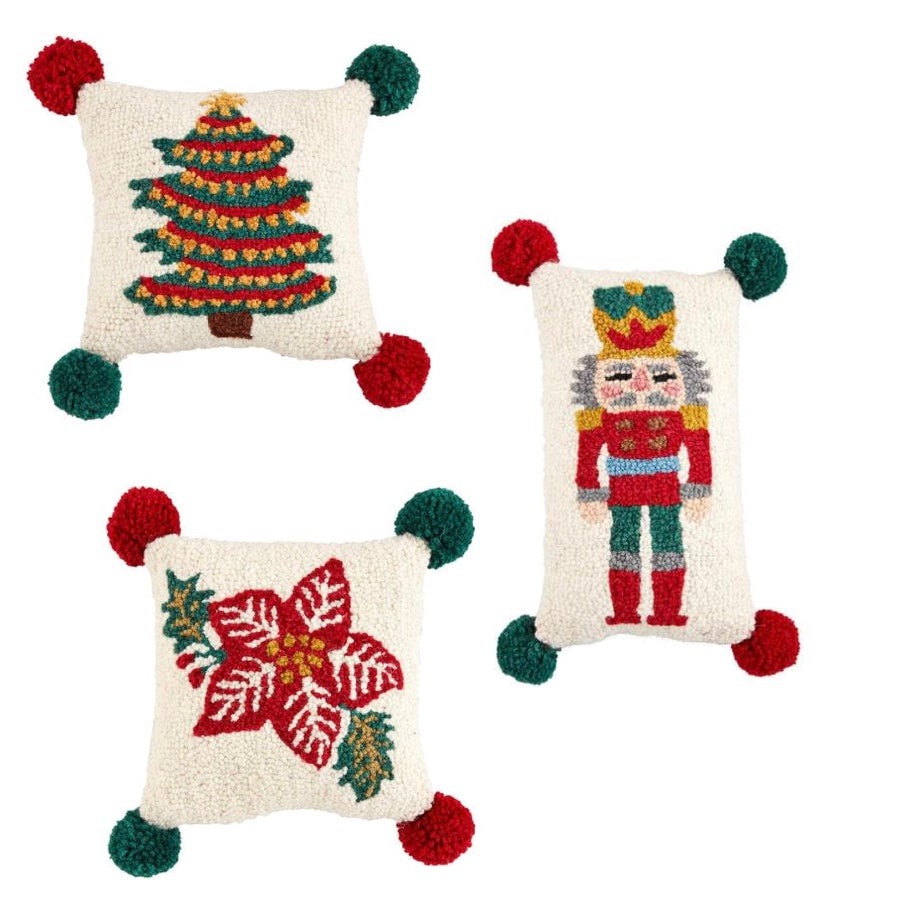 Christmas Mini Hooked Pom Pillows