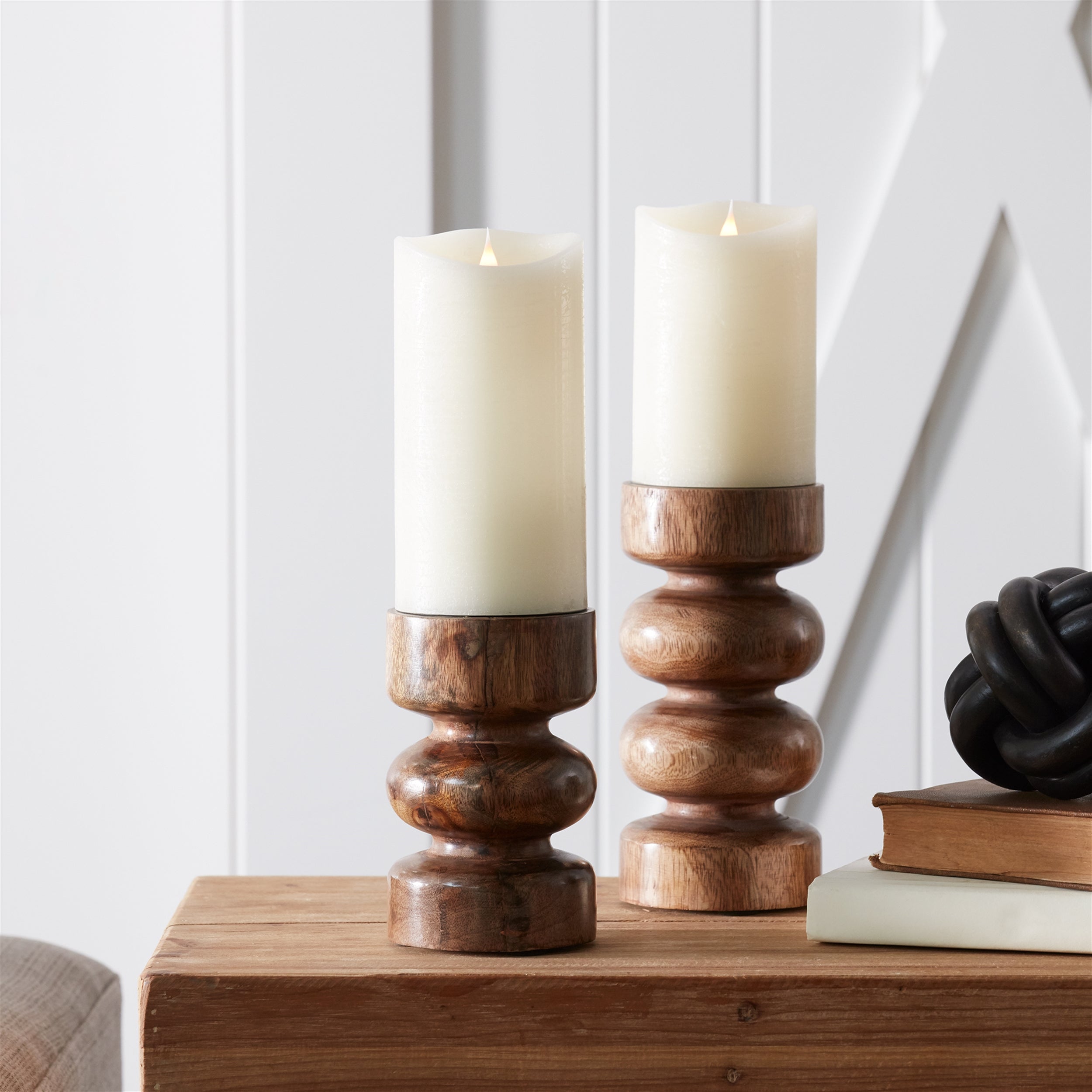 Curved Wood Candle Holder Set of 2