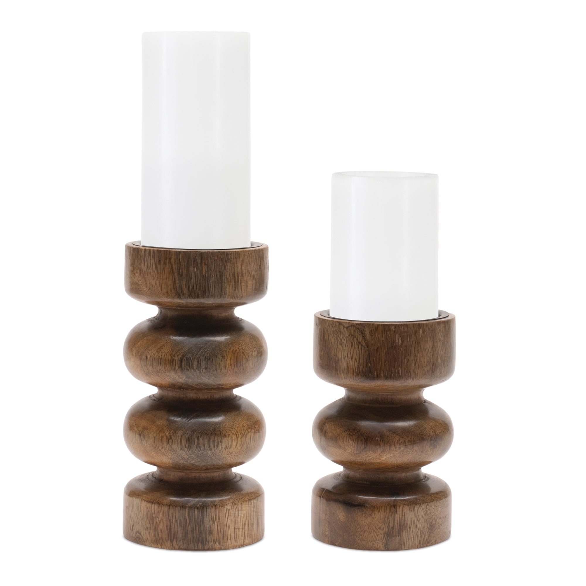 Curved Wood Candle Holder Set of 2