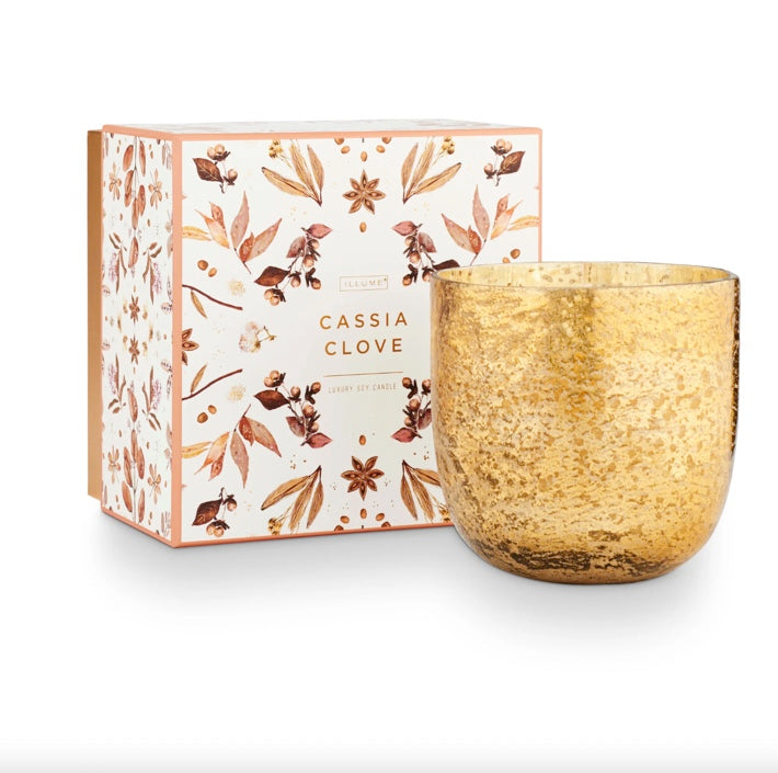 Cassia Clove Luxe boxed Glass Candle