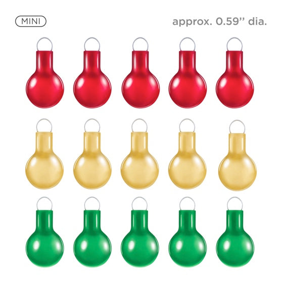 Mini Festive Red, Gold and Green Glass Ornaments, Set of 15