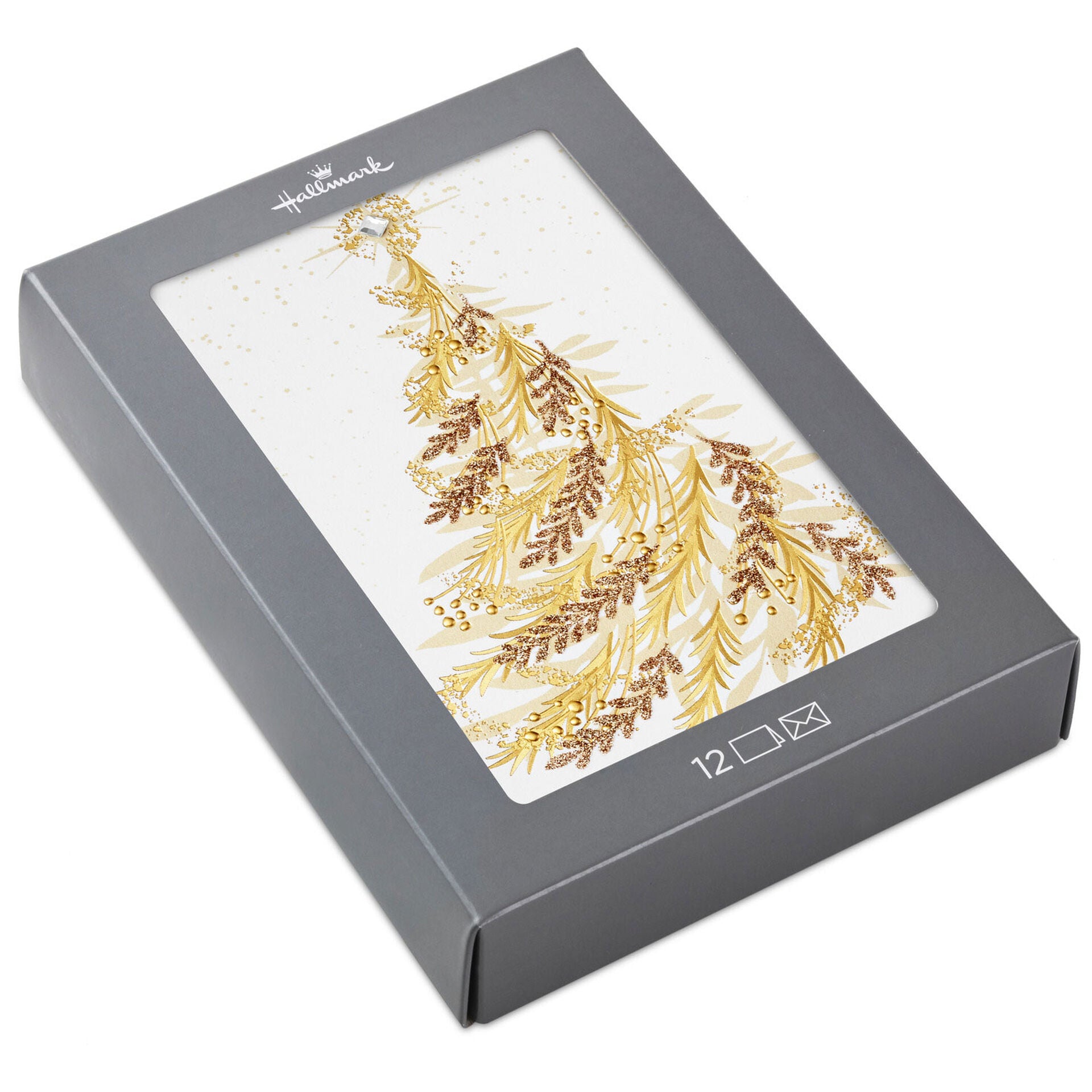 Opulent Gold Tree Boxed Christmas Cards, Pack of 12