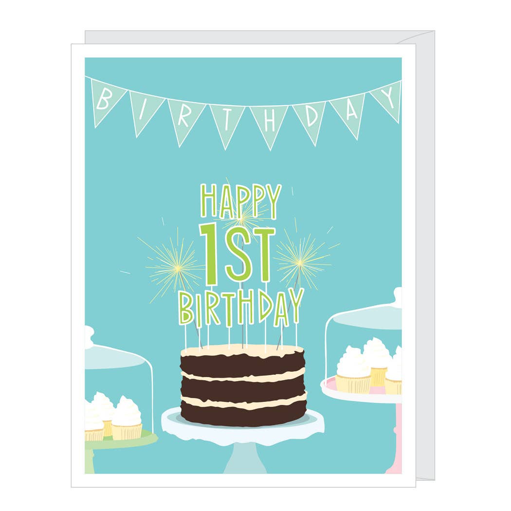 Happy First Birthday Boy (Teal) Card