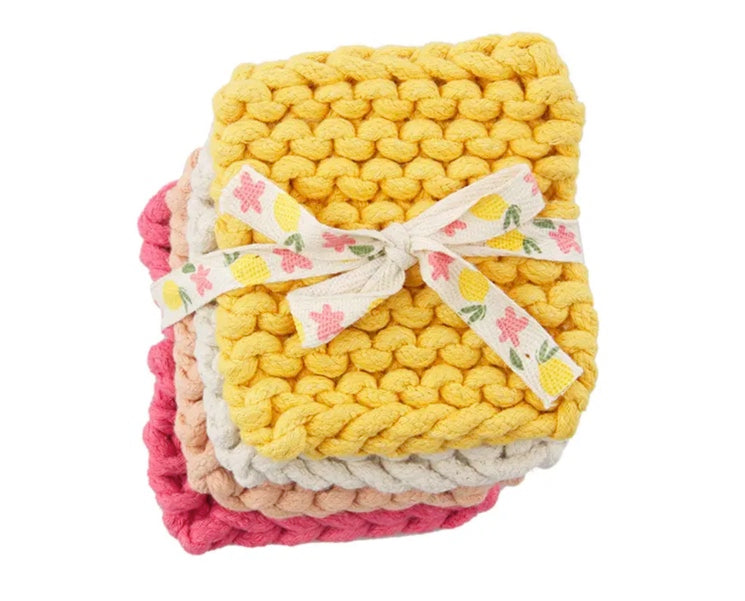Pastel Crochet Coaster Sets - Pink