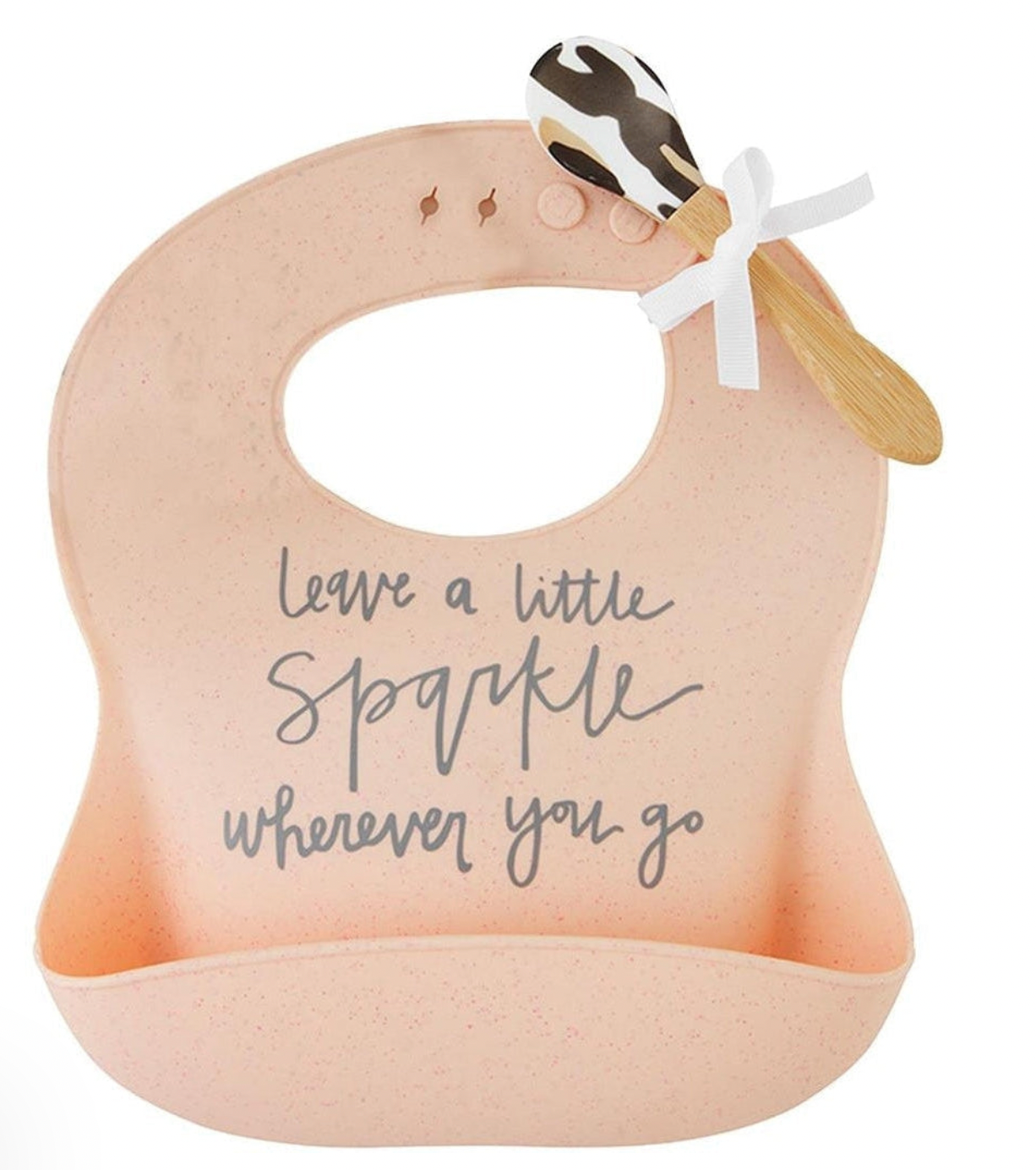 pink silicone bib and spoon