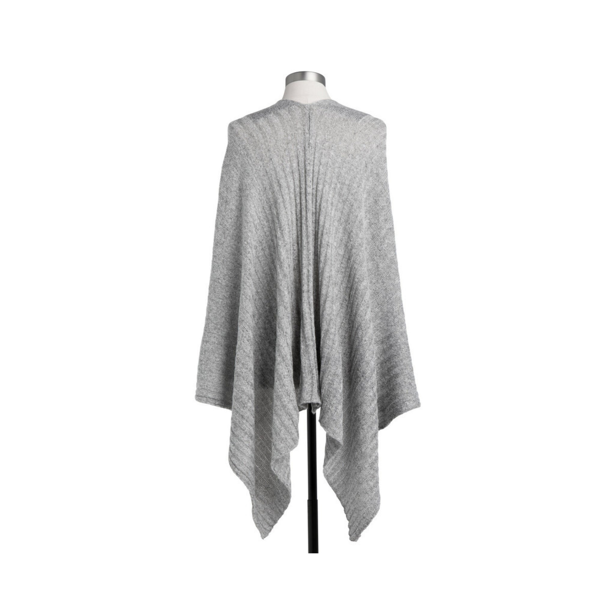 ribbed knit ruana wrap - gray
