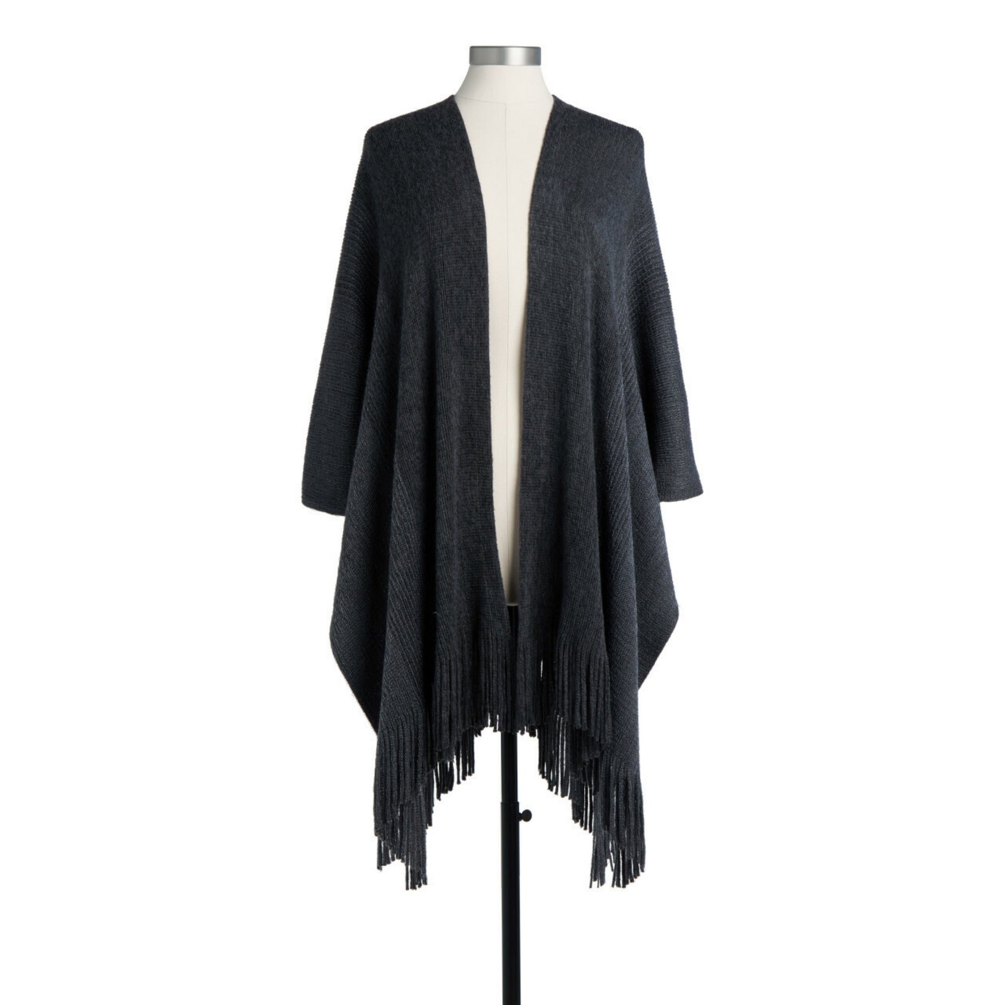 knit duster with fringe - black/charcoal